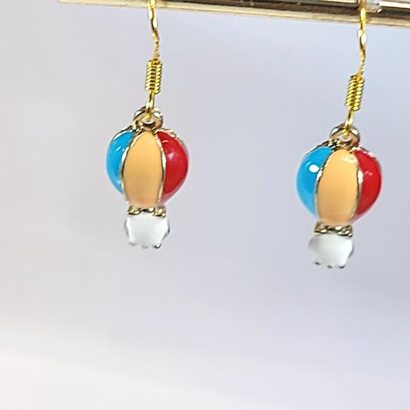 Hot Air Balloon Earrings, Colorful Enamel Dangle Earrings, Fun Travel Jewelry - Picture 1 of 10